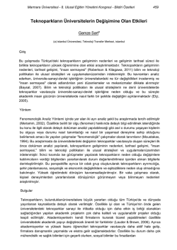 Teknoparkların &Uuml;niversitelerin Değişimine Olan Etkileri