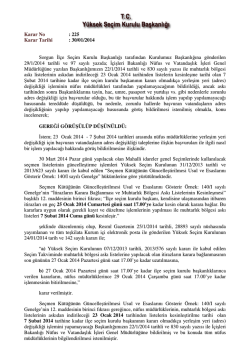 2014/225 - Y&uuml;ksek Se&ccedil;im Kurulu Başkanlığı