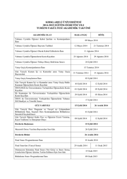 2014-2015 Eğitim-Öğretim Yılı Turizm Fakültesi Akademik Takvimi
