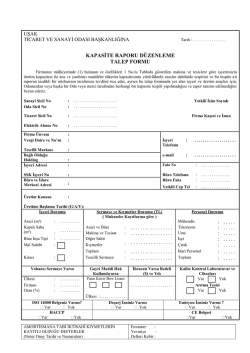 KAPASİTE RAPORU D&Uuml;ZENLEME TALEP FORMU