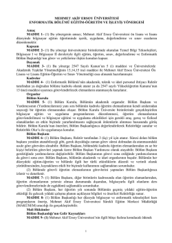 Enformatik B&ouml;l&uuml;m&uuml; Eğitim - &Ouml;ğretim ve İşleyiş Y&ouml;nergesi