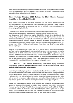 D&uuml;nya Dopingle M&uuml;cadele 2009 Talimatı ile 2015
