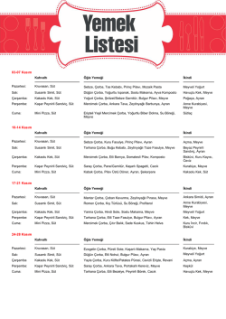Kasım 2014 - İlkokul (1, 2, 3, 4. Sınıflar) Yemek Listesi