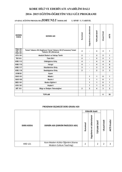 kore dili ve edebiyatı anabilim dalı 2014- 2015 eğitim