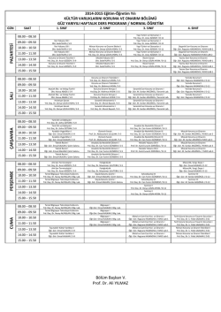 PAZA R TESİ SALI ÇA R ŞAM BA PER ŞEM BE CUM A Bölüm