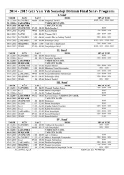 2014 - 2015 G&uuml;z Yarı Yılı Sosyoloji B&ouml;l&uuml;m&uuml; Final Sınav Programı