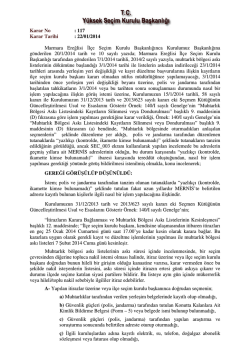 Karar No : 117 Karar Tarihi : 22/01/2014 Marmara Ereğlisi lçe Seçim