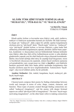 kl&acirc;sik t&uuml;rk şiiri tenkid terimi olarak &ldquo;muhayyel&rdquo;, &ldquo;p&uuml;r-hay&acirc;l&rdquo; ve