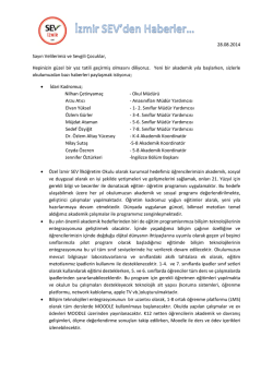 28.08.2014 Sayın Velilerimiz ve Sevgili &Ccedil;ocuklar, Hepinizin g&uuml;zel