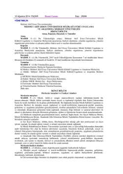 M&uuml;zik K&uuml;lt&uuml;r&uuml; Uygulama ve Araştırma Merkezi Y&ouml;netmeliği (PDF)