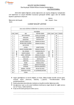 kulüp seçim formu 3.sınıf kulüp listesi