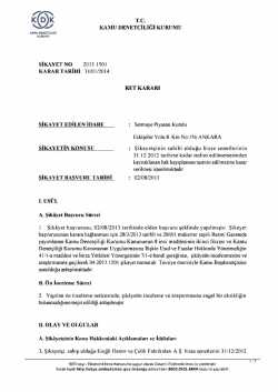 2013.1501 karar tarihi 31/01/2014 ret kararı şikayet edilen idare