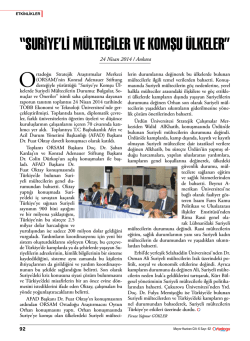 Suriyeli M&uuml;lteciler ve Komşu &Uuml;lkeler