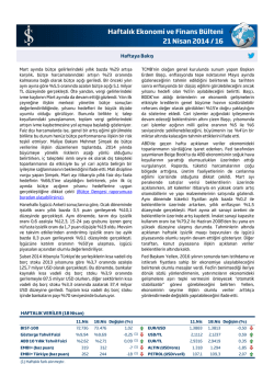 Haftalık Ekonomi ve Finans B&uuml;lteni 21 Nisan