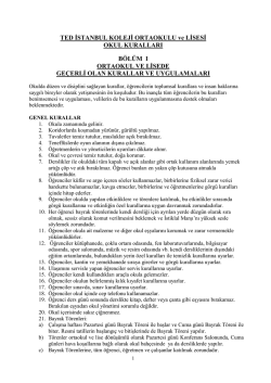 TED İSTANBUL KOLEJİ ORTAOKULU ve LİSESİ OKUL KURALLARI
