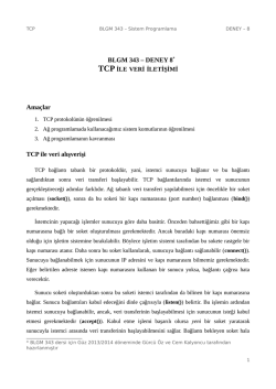 BLGM 343 &ndash; DENEY 8* Ama&ccedil;lar TCP ile veri alışverişi