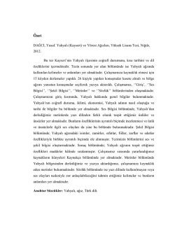 DAĞCI, Yusuf. Yahyalı (Kayseri) ve Y&ouml;resi Ağızları, Y&uuml;ksek Lisans