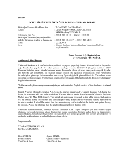 Garanti Bankası Yatırım Kuruluşu Varantları İlk Fiyat A&ccedil;ıklaması hk.