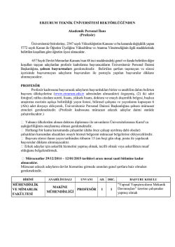 Erzurum Teknik Üniversitesi Üniversitesi Öğretim Üyesi Alım İlanı