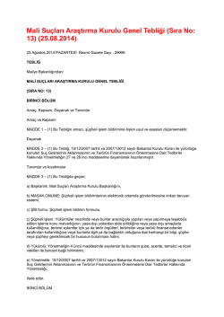 Mali Suçları Araştırma Kurulu Genel Tebliği (Sıra No: 13) (25.08.2014)