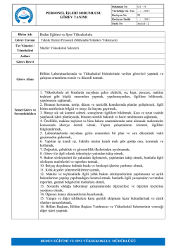 PERSONEL İŞLERİ SORUMLUSU G&Ouml;REV TANIMI BEDEN EĞİTİMİ