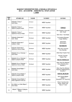 2014-2014 Eğitim &Ouml;ğretim Yılı 7. Sınıflar Kitap ve Malzeme İhtiya&ccedil;