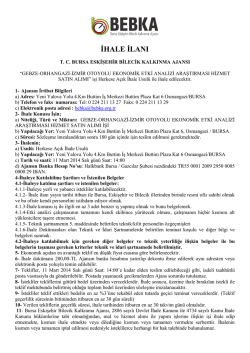 İhale İlanı - BEBKA | Bursa Eskişehir Bilecik Kalkınma Ajansı