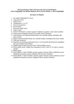 992 Sayılı Kanuna Tabi Laboratuvarlar İçin Gerekli Belgeler (Adres