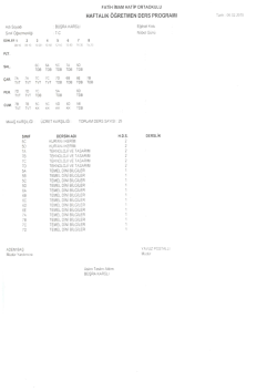 HAFTALIK &Ouml;GRETMEN DERS PROGRAMI IaııhıoﬁşIIz&AElig;Qııs