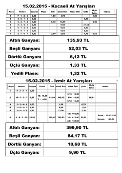 6&acute;lı (Altılı) Ganyan Sonu&ccedil;ları [ Canlı Ayrıntılı Sonu&ccedil;lar ]