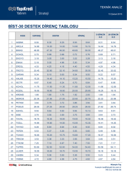 BİST-30 DESTEK DİREN&Ccedil; TABLOSU