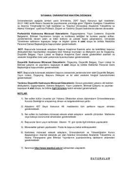 İstanbul &Uuml;niversitesi &Ouml;ğretim &Uuml;yesi Alım İlanı