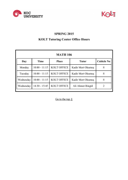 SPRING 2015 KOLT Tutoring Center Office Hours MATH 106