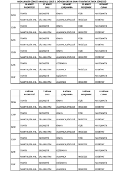 abdulkadir göncü anadolu lisesi 2. dönem ortak sınav takvimi