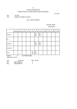 Sayı : 121/102 Konu : Haftalık Ders Dağıtım Programı 1 08:40 2 09