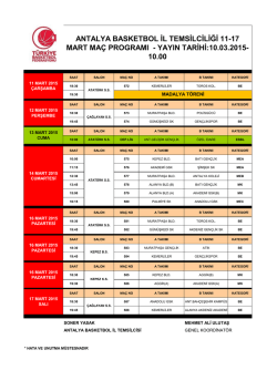 11-17 Mart Ma&ccedil; Programı - Antalya Gen&ccedil;lik ve Spor İl M&uuml;d&uuml;rl&uuml;ğ&uuml;