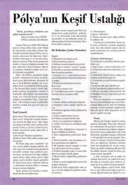 Polya`nın Keşif Ustalığı Nasıl Çözülmeli, Sık Kullanılan Çözüm