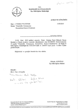 T.C. Sayı ı 17306861/774/2707200 Konu: Y&ouml;neticilik Formasyonu