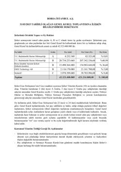 BORSA ĠSTANBUL A.ġ. 31/03/2015 TARĠHLĠ