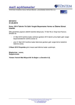 2015-014 2014 Takvim Yılı Gelir Vergisi Beyanname Verme ve