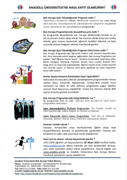 Anadolu &Uuml;niversitesi Batı Avrupa Programları Duyurusu 08.04.2015