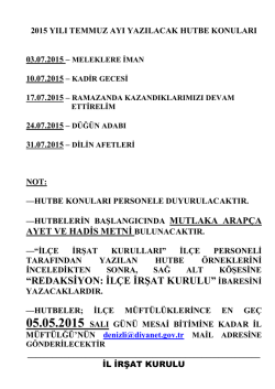 2015 Yılı Temmuz Ayı Hutbe Konuları
