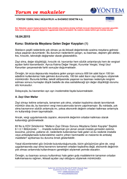 Stoklarda Meydana Gelen Değer Kayıpları