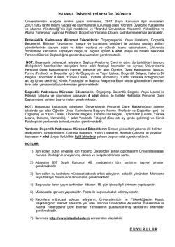 İstanbul &Uuml;niversitesi &Ouml;ğretim &Uuml;yesi Alım İlanı