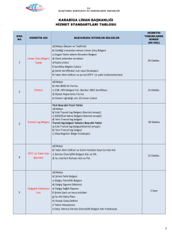 Karabiga Liman Başkanlığı Hizmet Standartları Tablosu