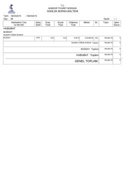 G&Uuml;NL&Uuml;K BORSA B&Uuml;LTENİ HUBUBAT Toplam HUBUBAT