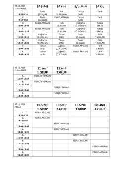 9/ EFG 9/ HI-İ 9/ JMN 9/ KL 11.sınıf 1.GRUP 11.sınıf 2.GRUP 10