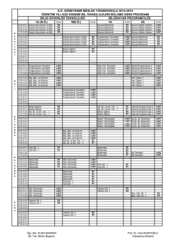 2014 - 2015 &Ouml;ğretim Yılı Bilgisayar Teknolojileri B&ouml;lm&uuml; Ders Programı
