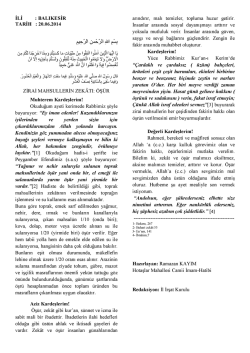 İLİ : BALIKESİR TARİH : 20.06.2014 t j1 \j&uuml;c. lj 4j&acirc; 1 ^41 ZİRAİ