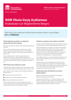 NSW Okula Ge&ccedil;iş A&ccedil;ıklaması